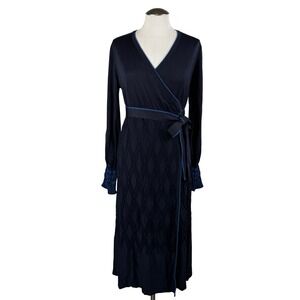 Diane Von Furstenberg Women's Yolanda Wrap‎ Dress S Navy Knit Long Sleeve Midi
